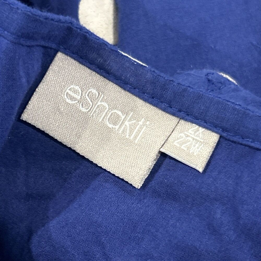 Eshakti Dress Womens 2X Blue White Polka Dot Short Sleeve Fit N Flare Pockets - Picture 3 of 7